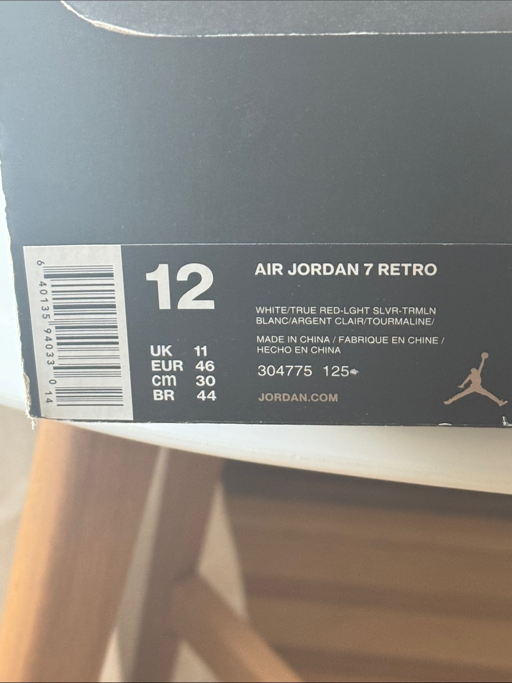 Air Jordan 7 retro size 12 White/True Red-Light Silver-Tourmaline LIKE NEW - Picture 9 of 9